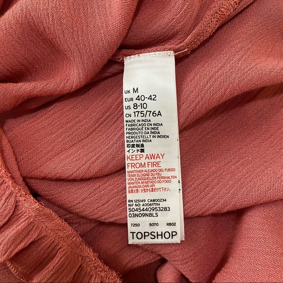 NWOT Topshop Rust Pink Coral Ruffle Hem Tie Back Cold Shoulder Slouchy Sleeve - Picture 12 of 12